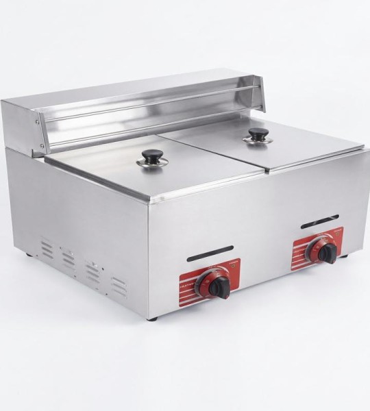 STRONGERTECH PMC Stainless Steel Double Gas Deep Fryer With Cabinet For Potato Chips Chicken Fish Fryer Catering Kitchen Equipment Machine