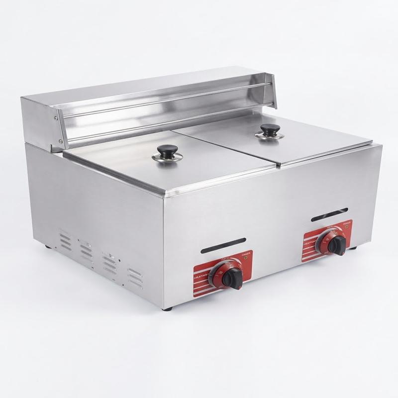 STRONGERTECH PMC Stainless Steel Double Gas Deep Fryer With Cabinet For Potato Chips Chicken Fish Fryer Catering Kitchen Equipment Machine