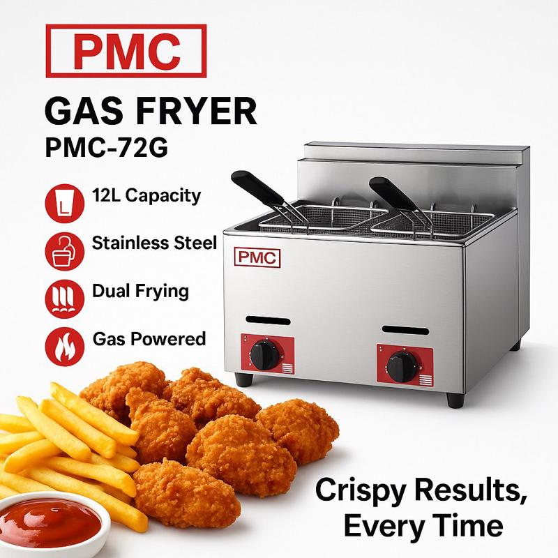 PMC PMC-72G Commercial Double-Tank Gas Deep Fryer (12L Capacity)