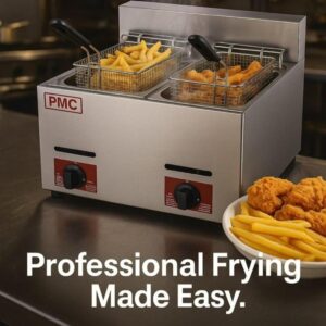 PMC Commercial Countertop Double-Tank Electric Deep Fryer (12L Capacity)