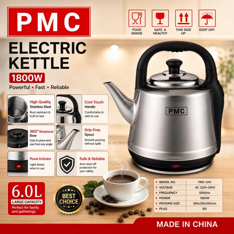 PMC 6.0L High-Capacity Commercial Electric Kettle 1800W (Model: PMC-545)