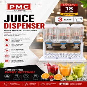 PMC Commercial 3-Tank Cold Juice Dispenser Machine (54L Total Capacity)